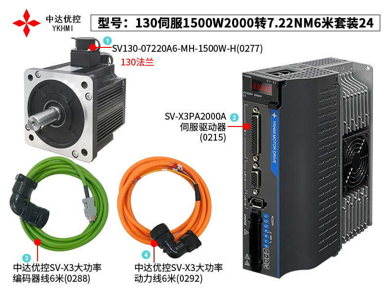 130伺服1500W2000转7.22NM6米套装24