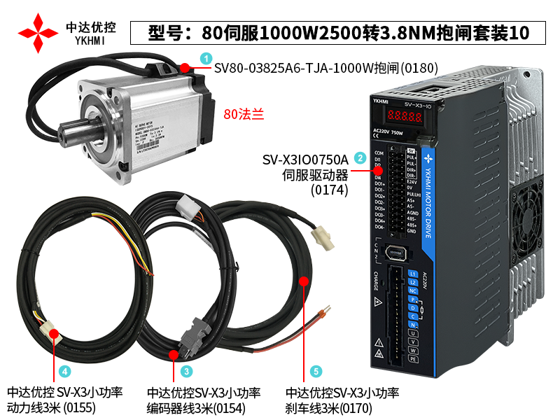 80伺服1000W2500转3.8NM抱闸套装10(0174)