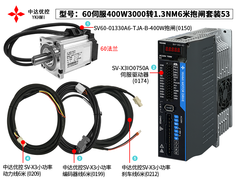 60伺服400W3000转1.3NM6米抱闸套装53(0174)
