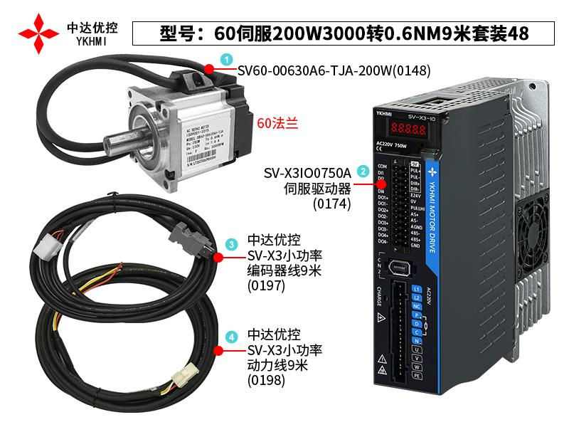 60伺服200W3000转0.6NM9米套装48(0174)