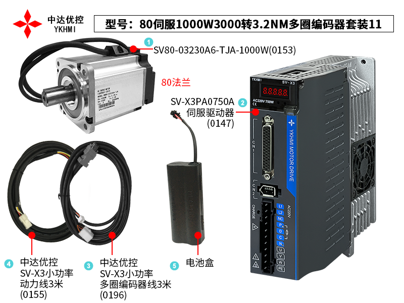 80伺服1000W3000转3.2NM多圈编码器套装11(0147)